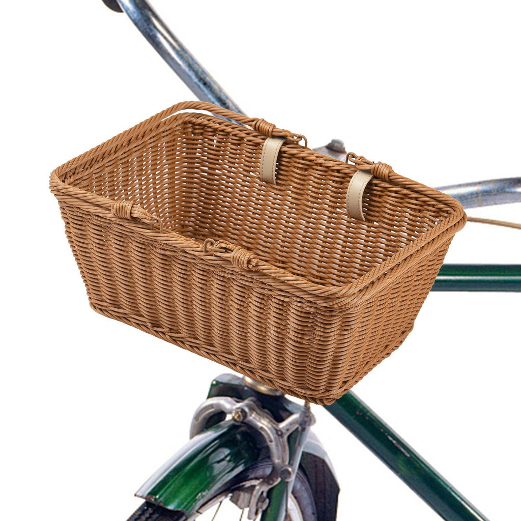 Bike Basket Wicker Basket for Bike Hand-Woven Bicycle Basket Detachable Wicker Front Handlebar-WAYBIKER