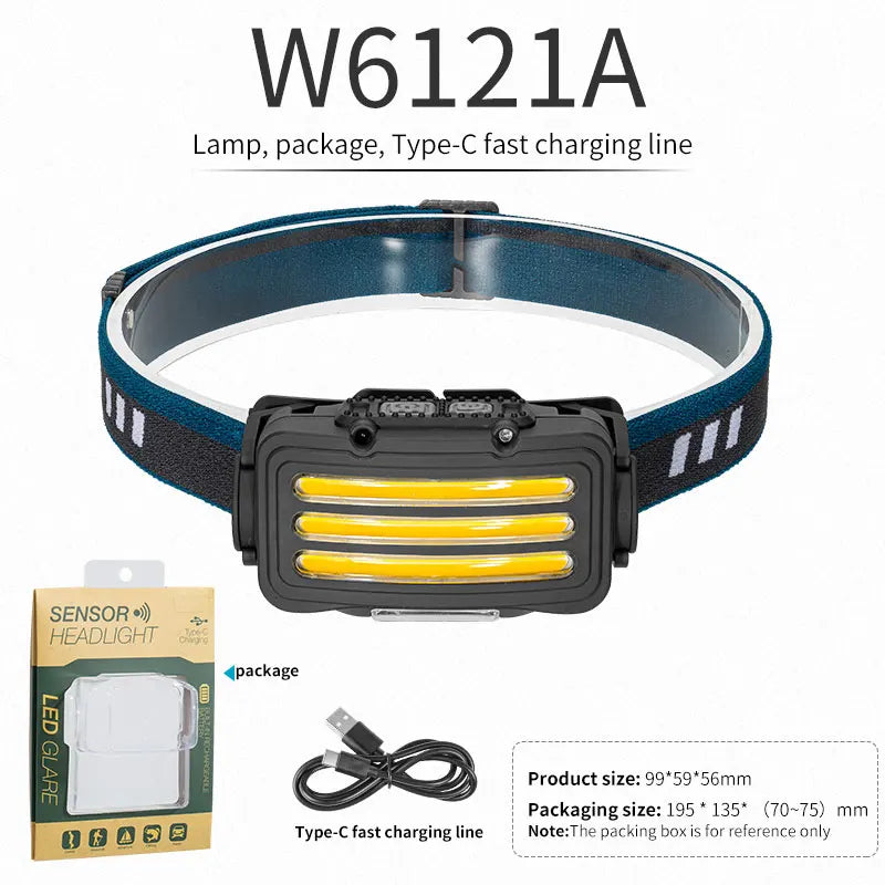 USB Rechargeable Headlights Outdoor Household Portable LED Headlamp with Built-in 1800mah Iithium Battery Head Lamp-WAYBIKER