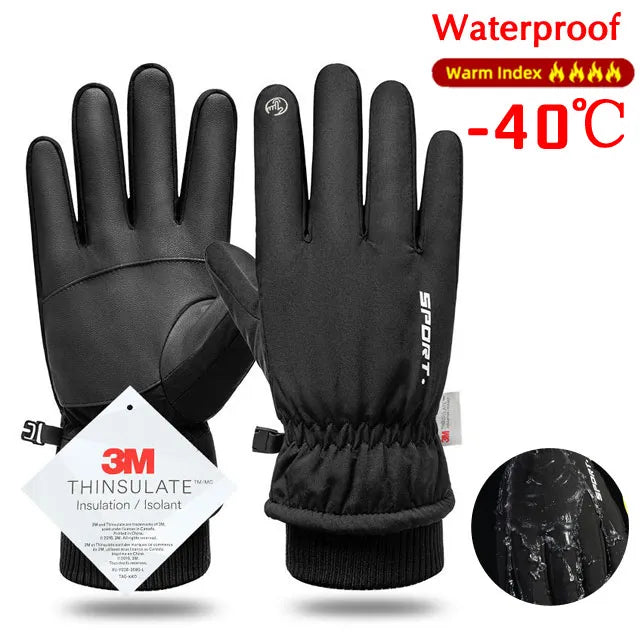 Men Winter Waterproof Cycling Gloves Outdoor Sports Running Motorcycle Ski Touch Screen Fleece Gloves Non-slip Warm Full Fingers-WAYBIKER