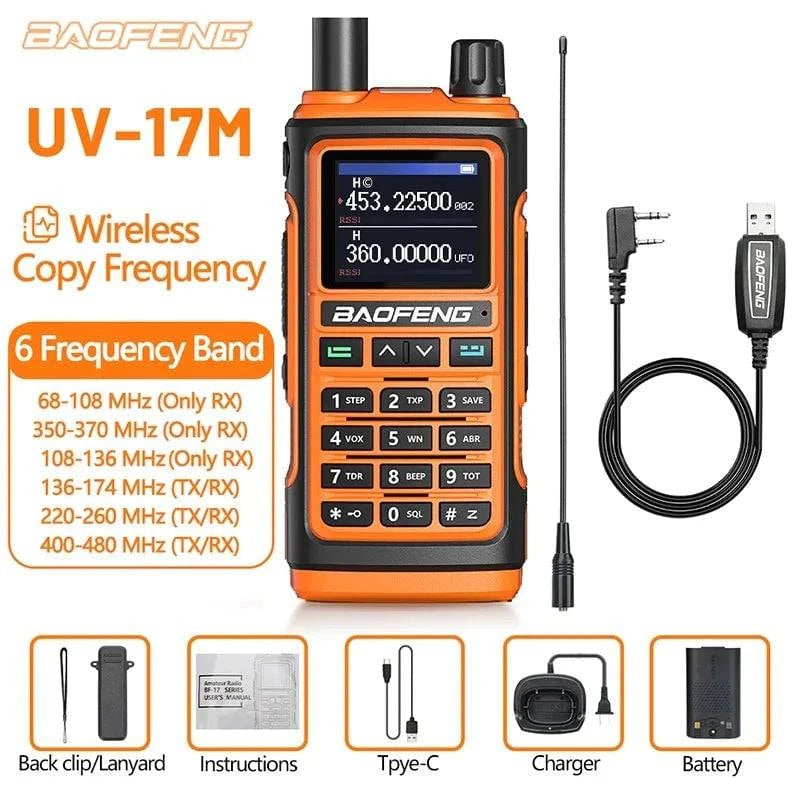 Baofeng UV-17M Air Band Walkie Talkie 999CH NOAA Full Band Type-C Charger Wireless Copy Frequency Long Range UV 5R Two Way Radio-WAYBIKER