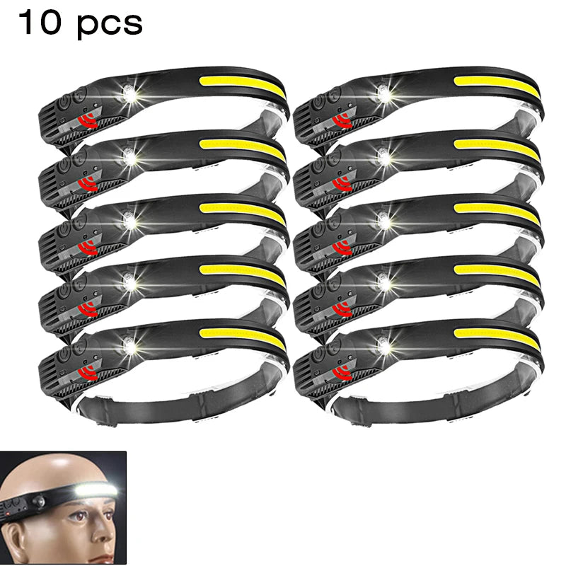 COB LED Induction Riding Headlamp 1200mAh USB Rechargeable Hunting Soft and not Strangling Flashlight Work Light 6 Modes Torch-WAYBIKER