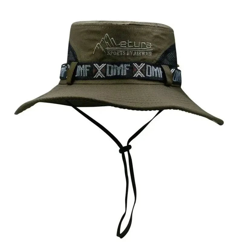 Summer Men Bucket Hat Outdoor UV Protection Wide Brim Panama Safari Hunting Hiking Hat Mesh Fisherman Hat Beach Sunscreen Cap-WAYBIKER