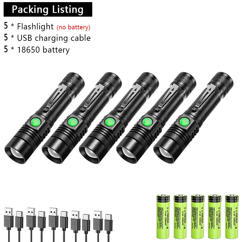 Ultra Bright LED Flashlight With Xml-T6 Lamp Beads Waterproof Torch Zoomable 3 Lighting Modes Multi-Function USB Charging-WAYBIKER