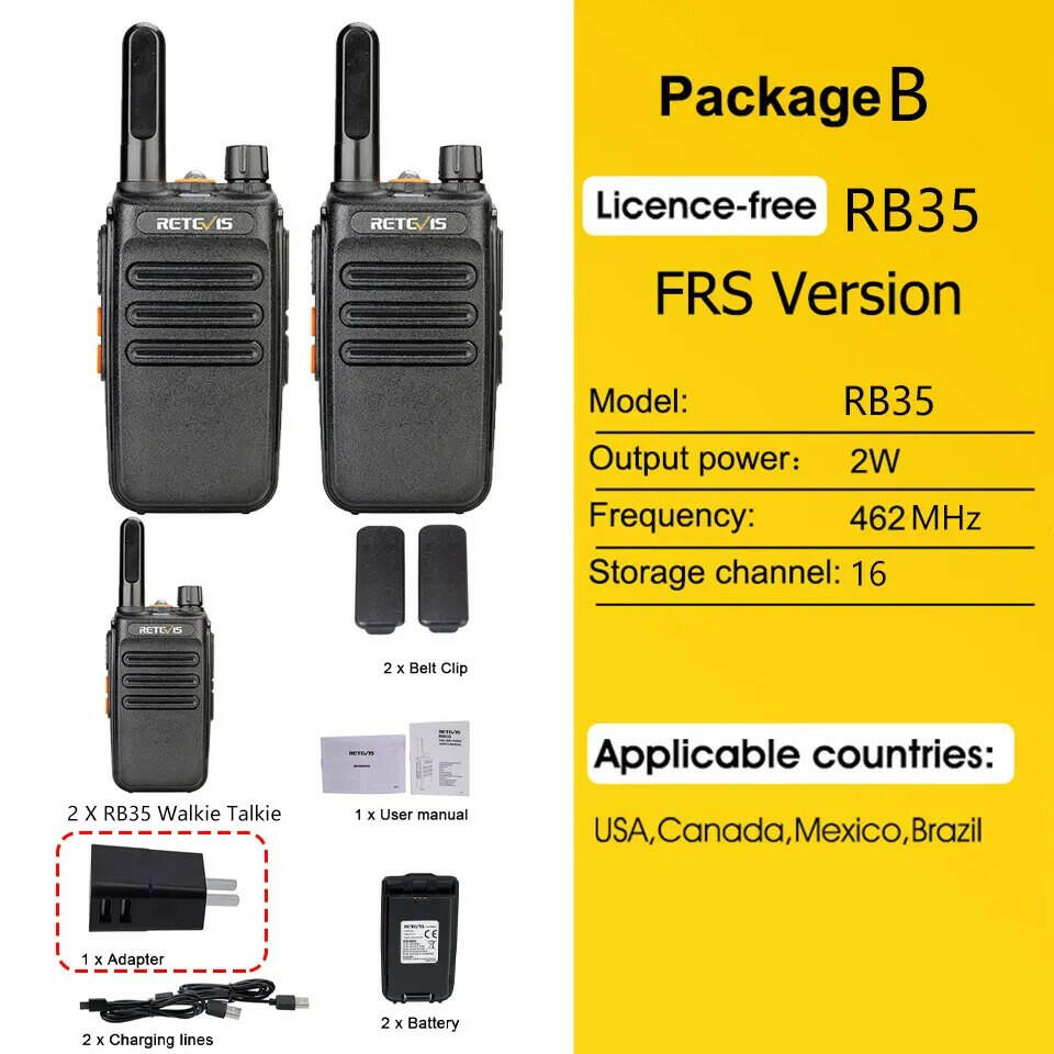 RETEVIS RB635 License-free Walkie Talkie PMR446/FRS Two-way Radio 2PCS USB Charger Business Walkie-Talkie for Hunting Factory-WAYBIKER