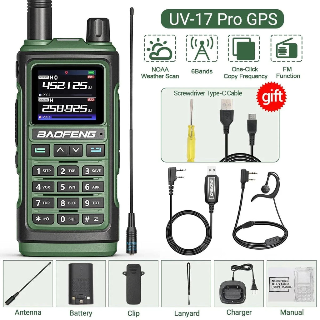 Baofeng UV-17 PRO GPS Air Band Walkie Talkie 999CH Wireless Copy Frequency Type-C Charger NOAA AM FM Protable Ham Two Way Radio-WAYBIKER