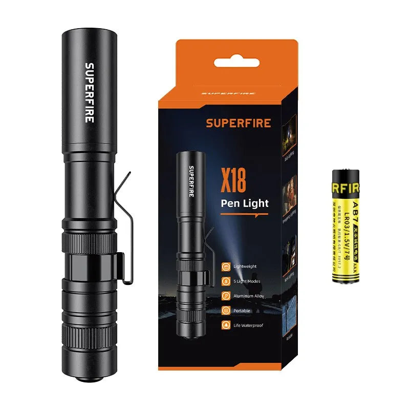 SUPERFIRE X18/L28 Pen Light Mini LED Flashlight Pocket Portable Handheld Torch for Camping Fishing Emergency EDC Lantern-WAYBIKER