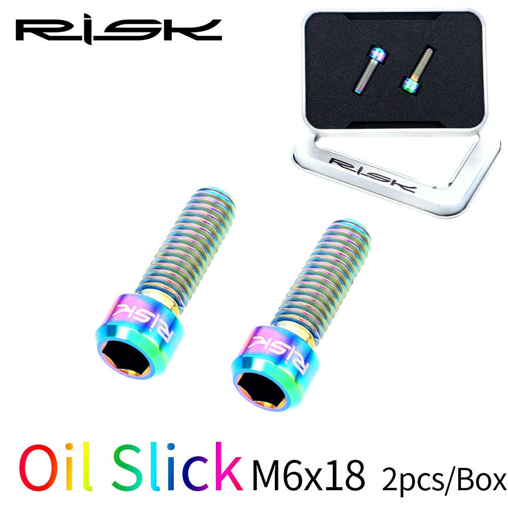 RISK 2pcs/box M6x18 Hollow Mountain Road Bike Bicycle Chainwheel Crank Arm Fixing Bolts Disc Brake Caliper Fixed Screws Titanium-WAYBIKER