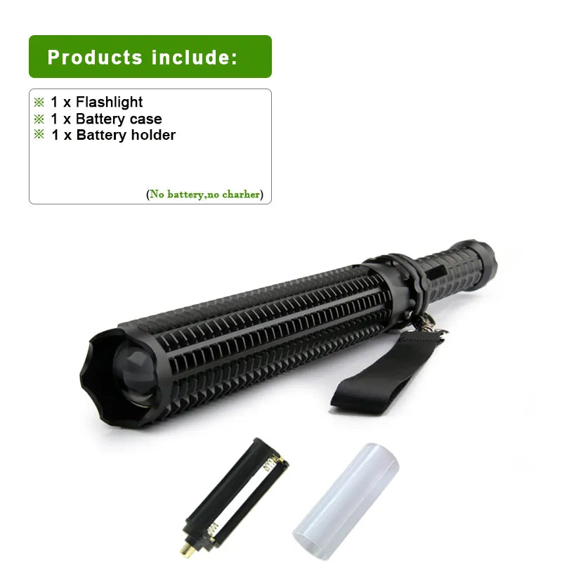 Baseball Bat Flashlight Super Bright LED Torch High Rechargeable Tactical Flashlight 18650 Self Defense Zoomable Waterproof Lamp-WAYBIKER