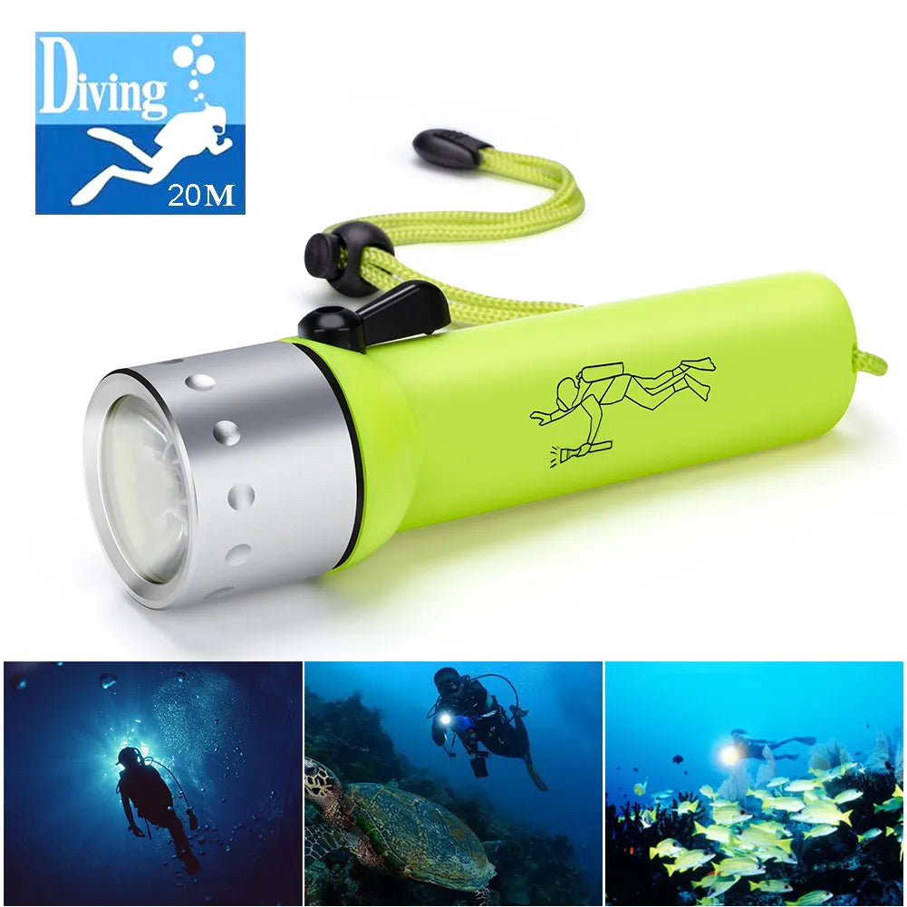 LED Diving Flashlight Lamp Waterproof scuba Diver Flashlight underwater Diving Flash Light Torch camping outdoor Fish work light-WAYBIKER