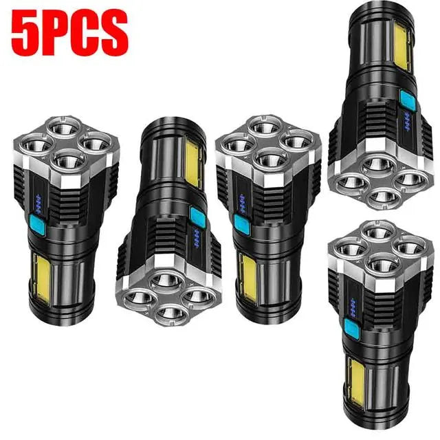 4-core Super Bright LED COB Multi-function Portable Flashlight Built-in Battery USB Rechargeable Outdoor Camping Work Light-WAYBIKER