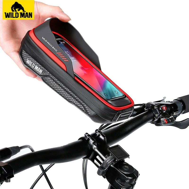 Wild Man Bicycle Stem Bag Touchscreen Folding Bike Front Bag Soft Shell 6.8" Mobile Waterproof Case Phone Bag Acessories-WAYBIKER