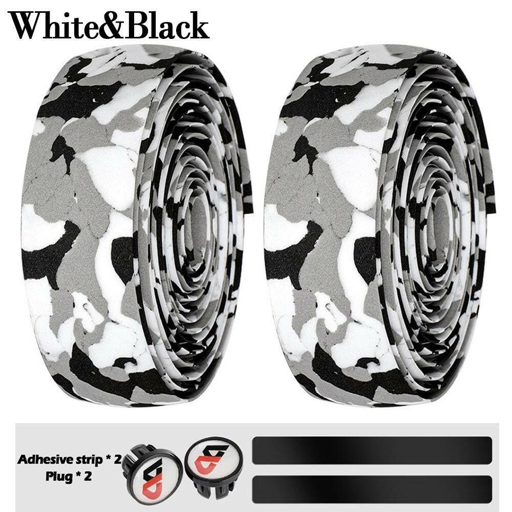 2pcs High Elastic EVA Bicycle Handlebar Tape Camouflage Anti-Slip Damping Cycling Road Bike Handle Belt Wraps with Bar End Plugs-WAYBIKER
