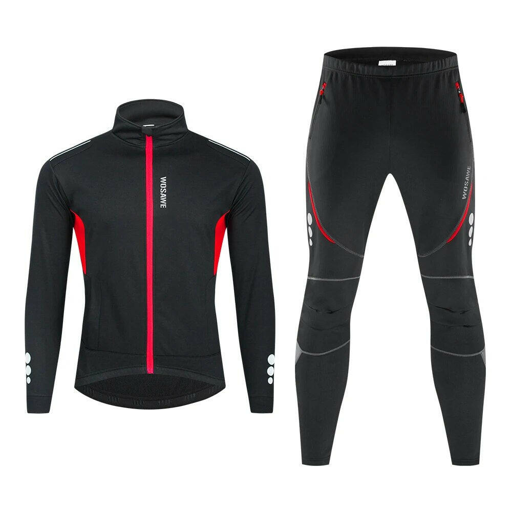 WOSAWE Winter Men's Cycling Outfit Fleece Warm MTB Jacket Reflective Cycling Sportwear Jerseys Pant Suit Thermal Sportwear-WAYBIKER