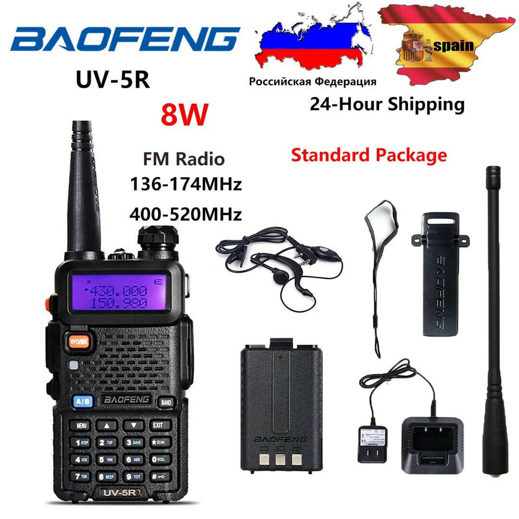 Baofeng UV-5R Radio UV5R 5W Walkie Talkie UV 5R 8W Ham Radio FM VHF UHF With Earphone 1800mAh Battery-WAYBIKER