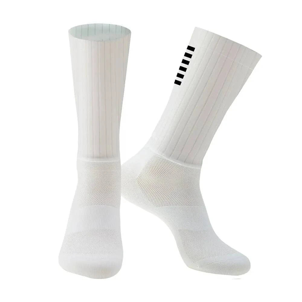 Cycling Knee High Socks Men Anti Slip Silicone Aero Whiteline Bicycle Sport Running Bike Hose-WAYBIKER