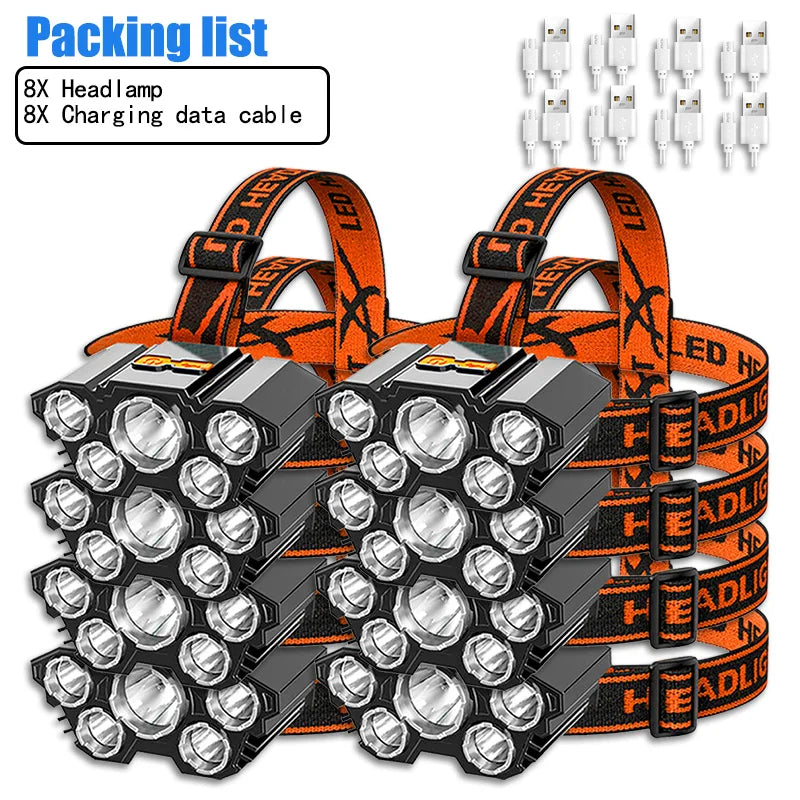 USB Rechargeable 5LED Headlamp High Power Head Flashlight 18650 Built-in battery Headlight LED Head Torch For Camping Fishing-WAYBIKER