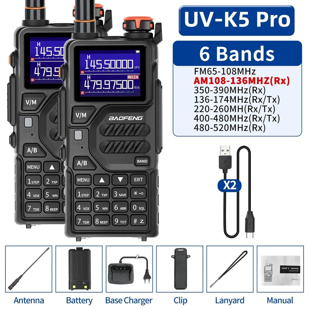 1/2PCS Baofeng UV-K5 Pro Air Band Walkie Talkie 12W Wireless Copy Frequency Type-C DTMF Long Range Ham Two Way Radio Receiver-WAYBIKER