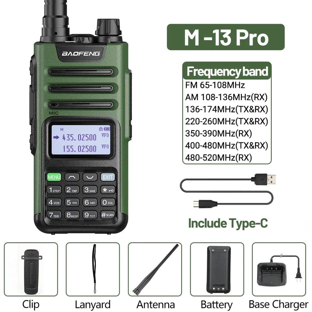 BaoFeng M-13 Pro Air Band Walkie Talkie Wireless Copy Frequency AM Type-C Full Band Long Range High Power UV5R Ham Two Way Radio-WAYBIKER