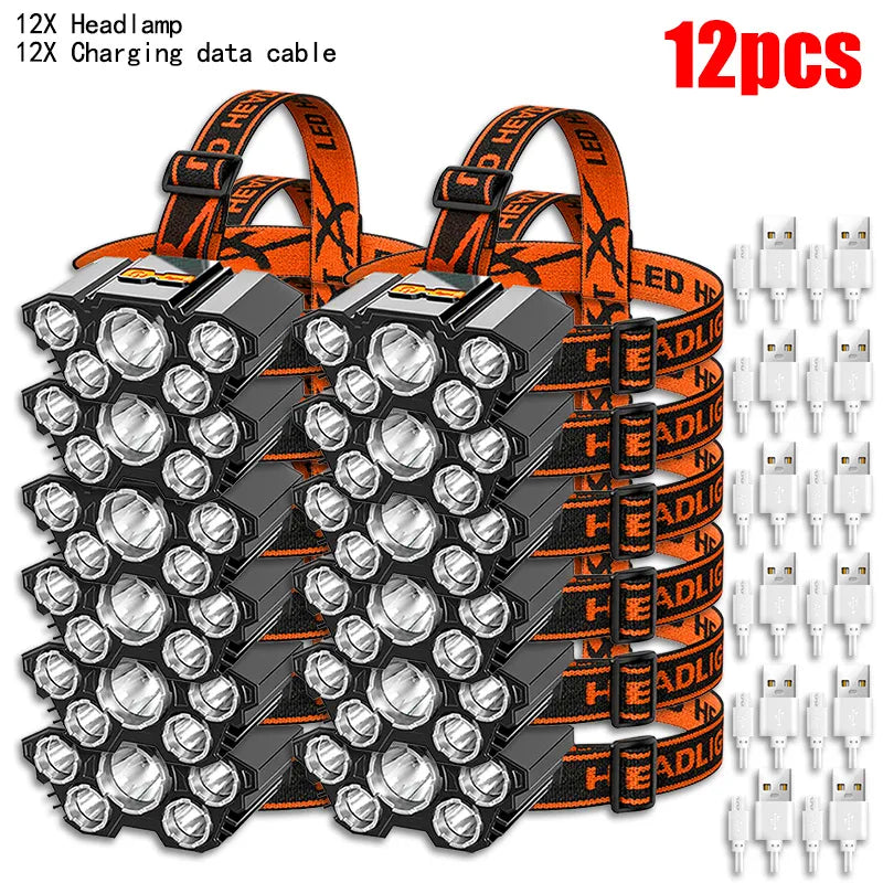 USB Rechargeable 5LED Headlamp High Power Head Flashlight 18650 Built-in battery Headlight LED Head Torch For Camping Fishing-WAYBIKER