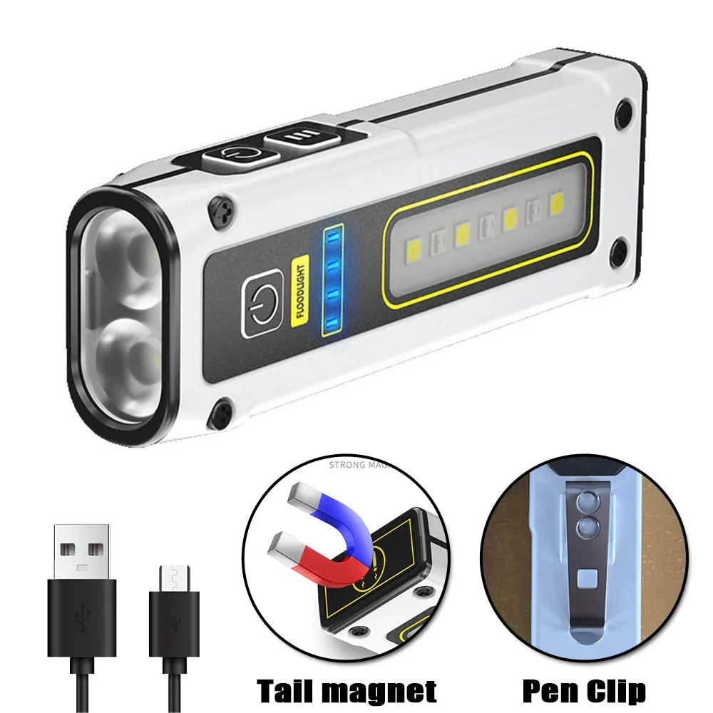 Portable Mini Flashlight High Power LED USB Rechargeable Tactical Flashlight with strong magnet Outdoor Emergency Lighting Torch-WAYBIKER
