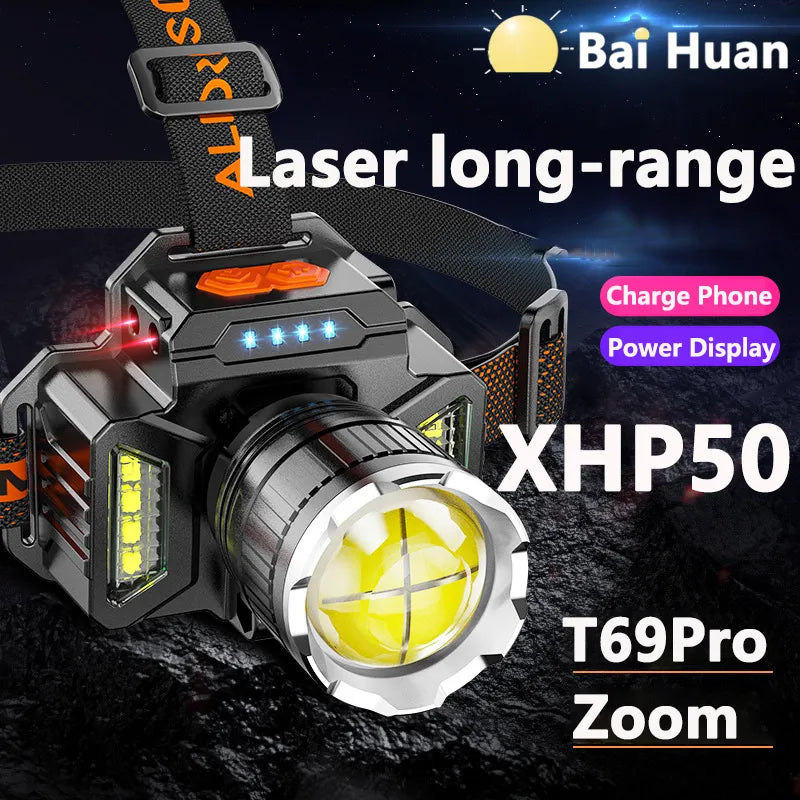 New LED Head Lamp Light High Power Rechargeable Induction Bald Light Long-Range Outdoor Zoom Headwear Fishing Light Wholesale-WAYBIKER