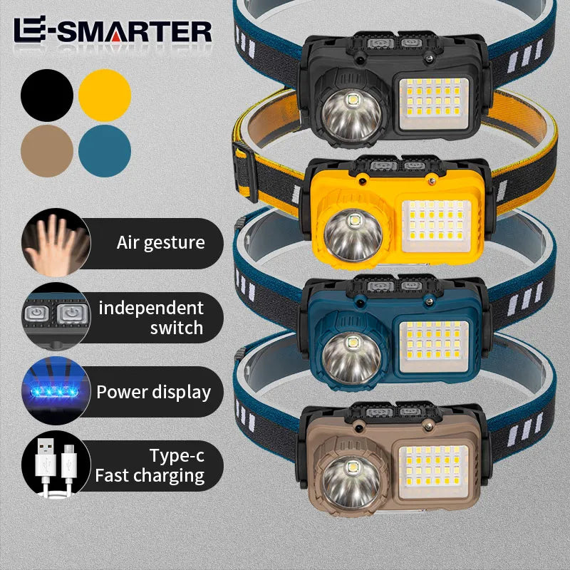 High Power Fishing Headlamp Rechargeable Motion Sensor Headlight Camping Hiking Led Flashlights-WAYBIKER