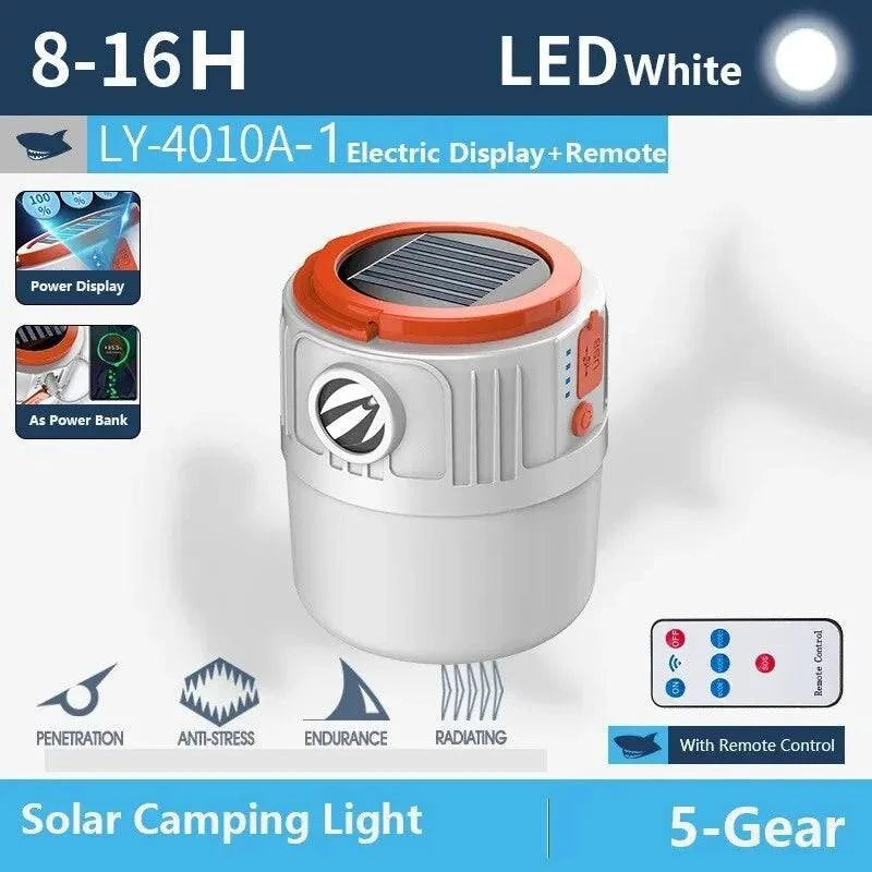 Solar Camping Light Power Bank LED Camping Lanterns 6 Gears Remote Control Waterproof Outdoor Tent Light Rechargeable Flashlight-WAYBIKER