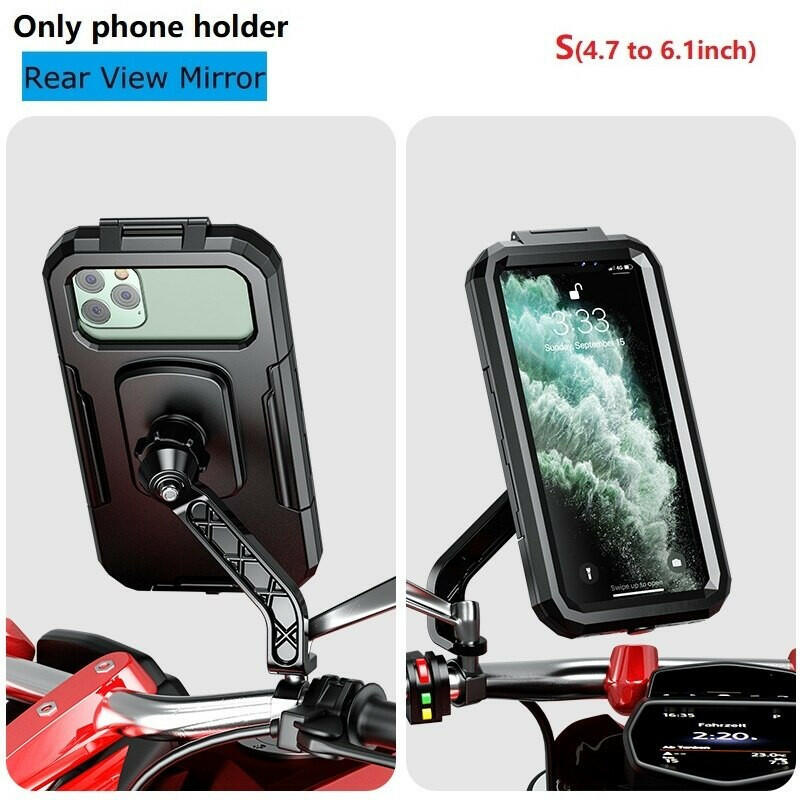 Motorcycle Phone Holder Waterproof Case Bike Phone Mount 1" Ball Handlebar Stem Mobile Holder Double Socket Arms Aluminium Base-WAYBIKER