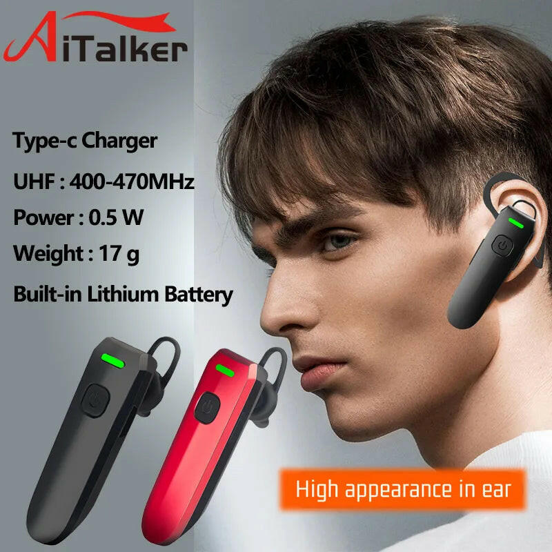 Business type Wireless Earhook Mini Walkie Talkie Intercome Bluetooth PMR FRS Bluetooth-compatible Headset Two Way Radio-WAYBIKER