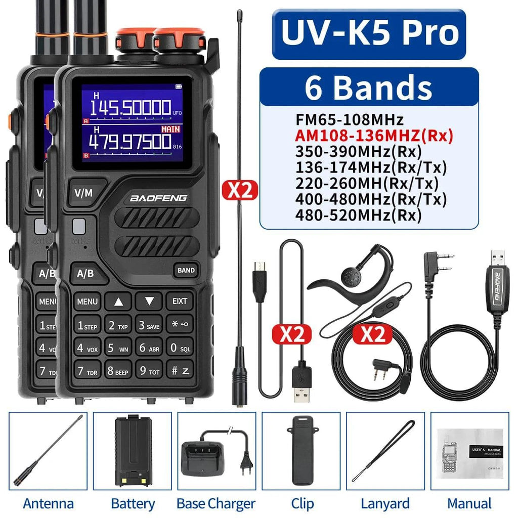 1/2PCS Baofeng UV-K5 Pro Air Band Walkie Talkie 12W Wireless Copy Frequency Type-C DTMF Long Range Ham Two Way Radio Receiver-WAYBIKER