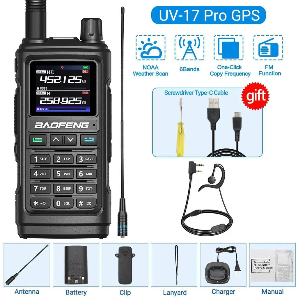 Baofeng UV-17 PRO GPS Air Band Walkie Talkie 999CH Wireless Copy Frequency NOAA Six Bands Amateur Ham Two Way Radio for Hunting-WAYBIKER