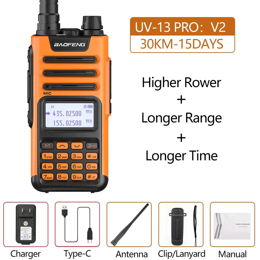 BaoFeng UV-13 PRO V1 V2 High Power Dual Band Walkie Talkie Type C Charger 16 KM Long Range UV13 Transceiver Ham Two Way Radio-WAYBIKER