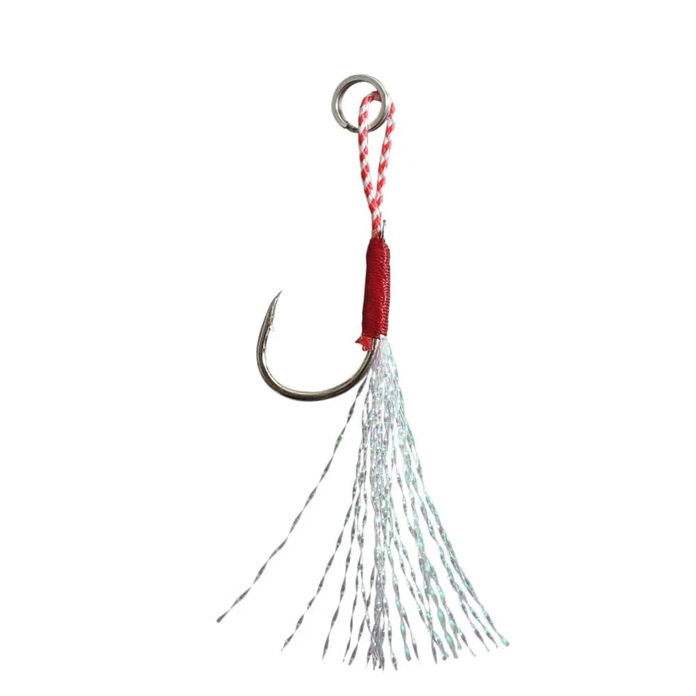 Slow Jigging Fishing Cast Jigs Assist Hook Barbed Single Jig Hooks Thread Feather High Carbon Steel 10pcs/Lot-WAYBIKER