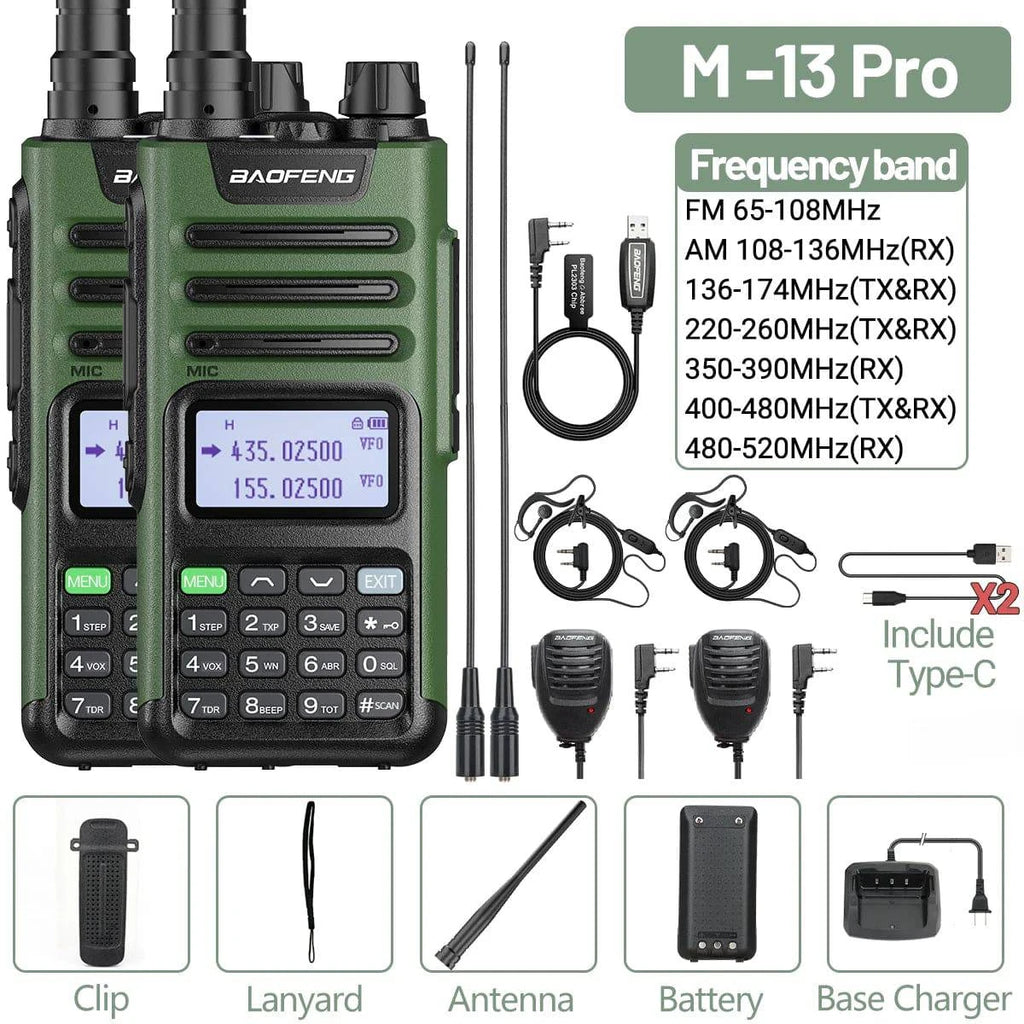 2PCS Baofeng M-13 Pro Air Band Walkie Talkie Wireless Copy Frequency NOAA Type-C AM FM Long Range UV-5R Ham Two Way Radio