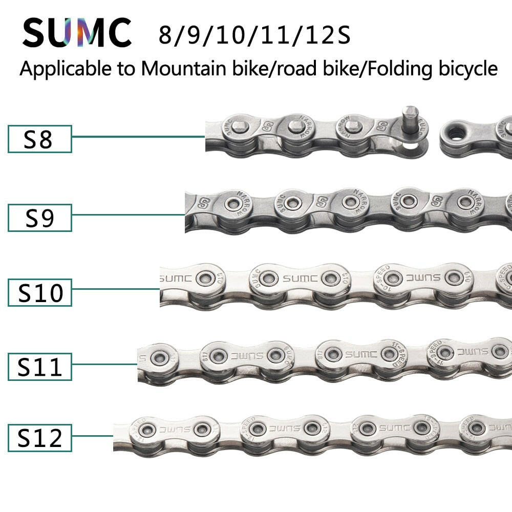 SUMC Bicycle Chain 8/9/10/11/12 Speed for MTB Road Folding Bike Gray Silvery Chains