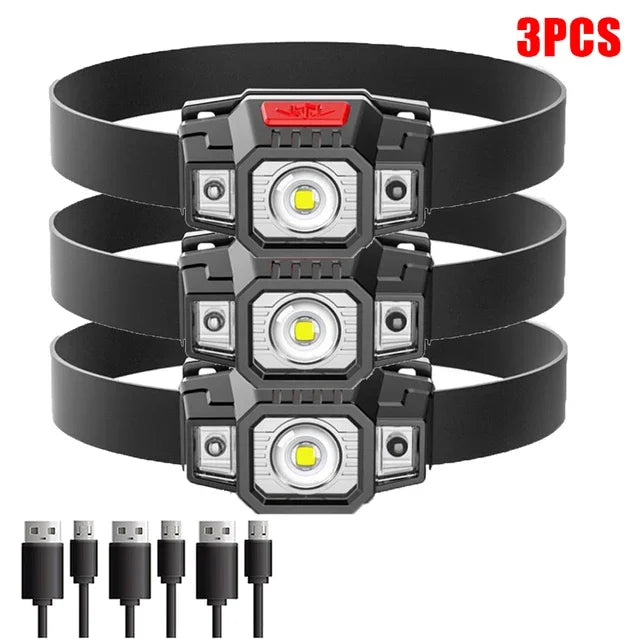 Rechargeable Headlamp Portable LED Headlamp Outdoor Fishing Flashlight Built-in Battery Wave Induction Motion Sensor Headlight-WAYBIKER
