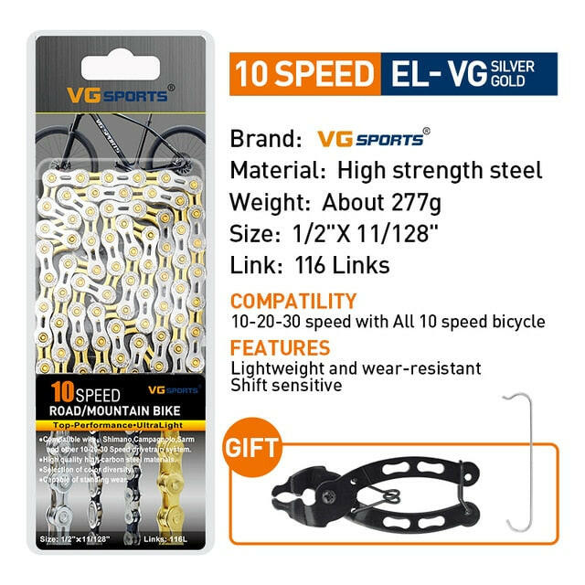 VG Sports Bicycle Chain 6 7 8 9 10 11 Speed 8s 9s 10s 11s Velocidade Titanium Rainbow Gold MTB Mountain Road Bike Chains Parts-WAYBIKER