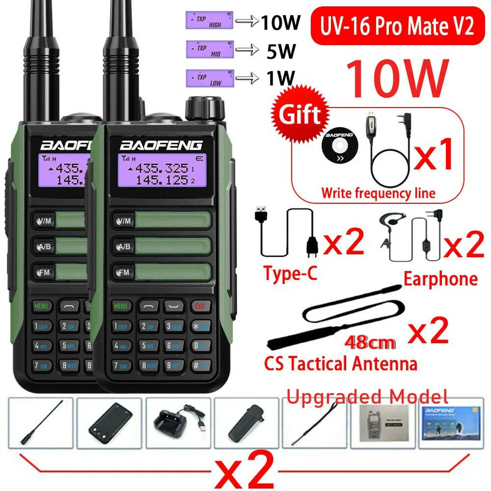 2Pack Baofeng UV16 Pro V2 Walkie Talkie 10W VHF UHF Dual Band Two Way CB Ham Radio UV-16 Portable Radio Transceiver UV5R UV10R-WAYBIKER