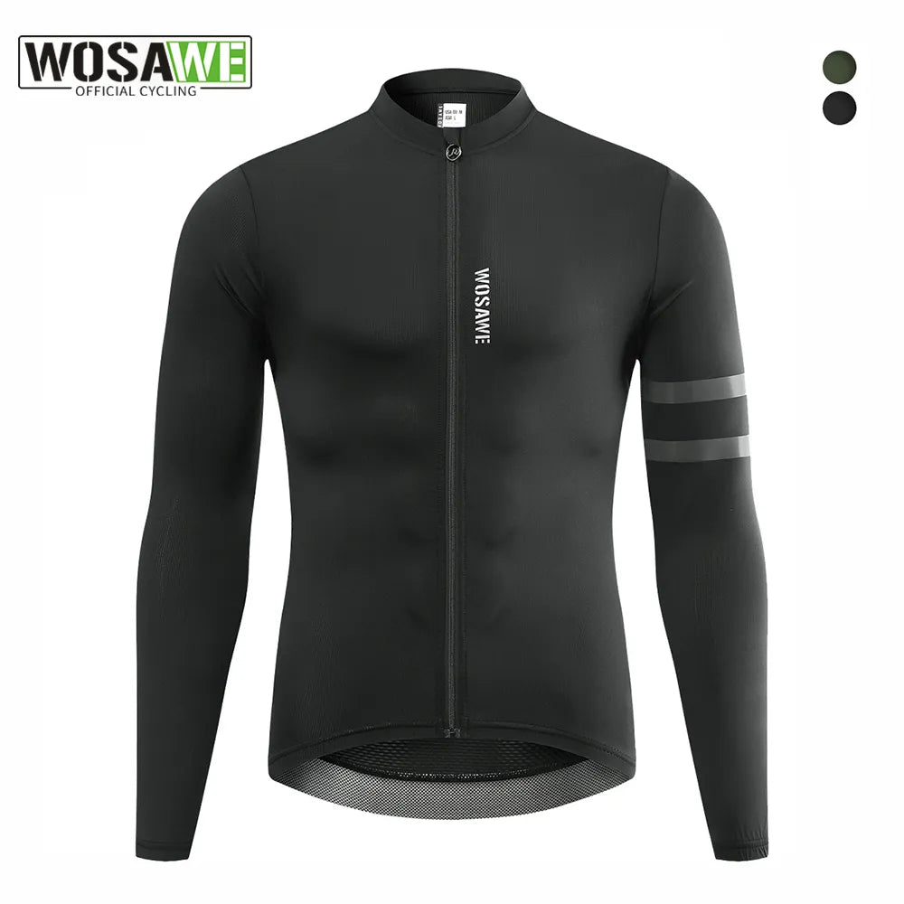 WOSAWE Reflective Jersey Spring Autumn Men's Cycling Jersey Long Sleeve Mtb Road Bike Shirt Breathable Seamless 3 Back Pockets-WAYBIKER