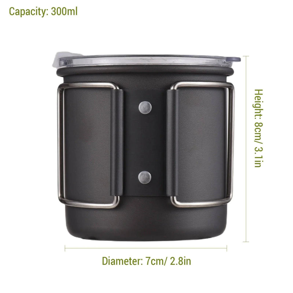 Outdoor 300ml/400ml/600ml Camping Mug Hard Anodized Aluminum Water Cup with Folding Handle and Lid for Outdoor Camping Hiking-WAYBIKER