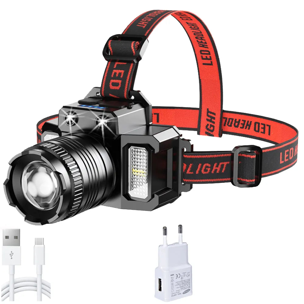 T51 Induction Camera LED Headlamp Multimode Highlight  Flashlight Waterproof Car Charger Headlight Torch Light-WAYBIKER