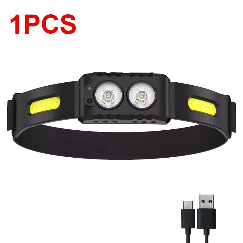 USB Rechargeable LED Sensor Headlamp XPE+COB Headlight Led Head Torch Camping Search Light Head Flashlight for Fishing Lantern-WAYBIKER