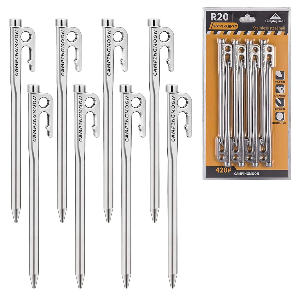 Heavy Duty Steel Tent Stakes Pegs with Hook and Hole Design for Outdoor Backpacking Camping Tent Canopy-WAYBIKER