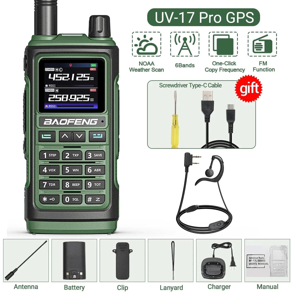 Baofeng UV-17 PRO GPS Air Band Walkie Talkie 999CH Wireless Copy Frequency Type-C Charger NOAA AM FM Protable Ham Two Way Radio-WAYBIKER