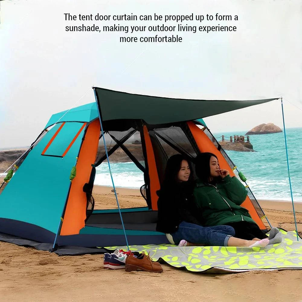Outdoor Automatic Quick Open Tent 190T Waterproof Square Top Camping Tent with Mesh Windows 3-4 Person Instant Setup Tent-WAYBIKER