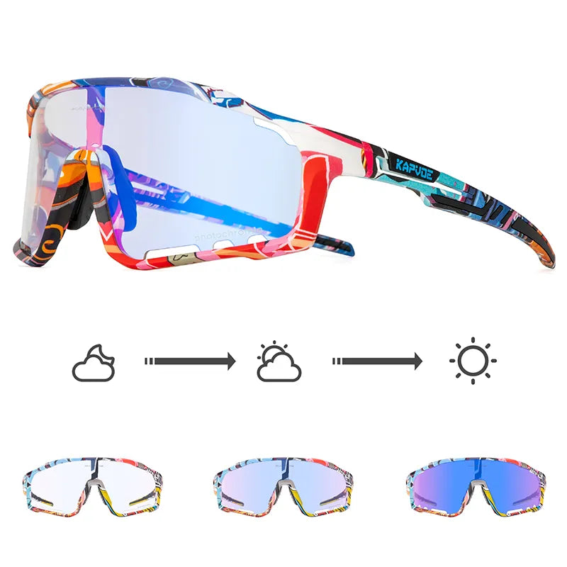 Kapvoe Photochromic Cycling Sunglasses Men Bicycle Cycling Glasses Bike Road Mountain Eyewear Women Outdoor Sport UV400 Goggles-WAYBIKER