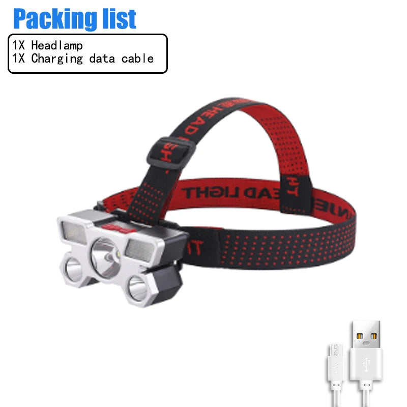 High Power 5 LED Flashlight Rechargeable With Built In 18650 Battery Strong Light Camping Adventure Fishing Head Light Headlamp-WAYBIKER