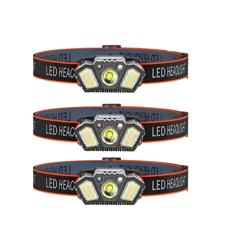 Portable Headlamp with Wave Sensor 5 Modes XPE+COB LED Red Caution Light USB Rechargeable Head Lamp For Fishing Camping Hiking-WAYBIKER