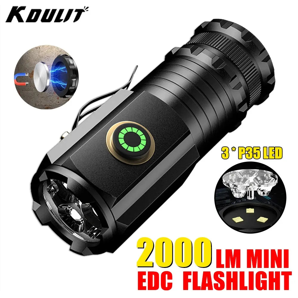 P35 2000LM Powerful LED Flashlight Mini EDC High Power Tactical Torch 5 Modes USB Rechargeable Camping Lantern Use 18350 Battery-WAYBIKER