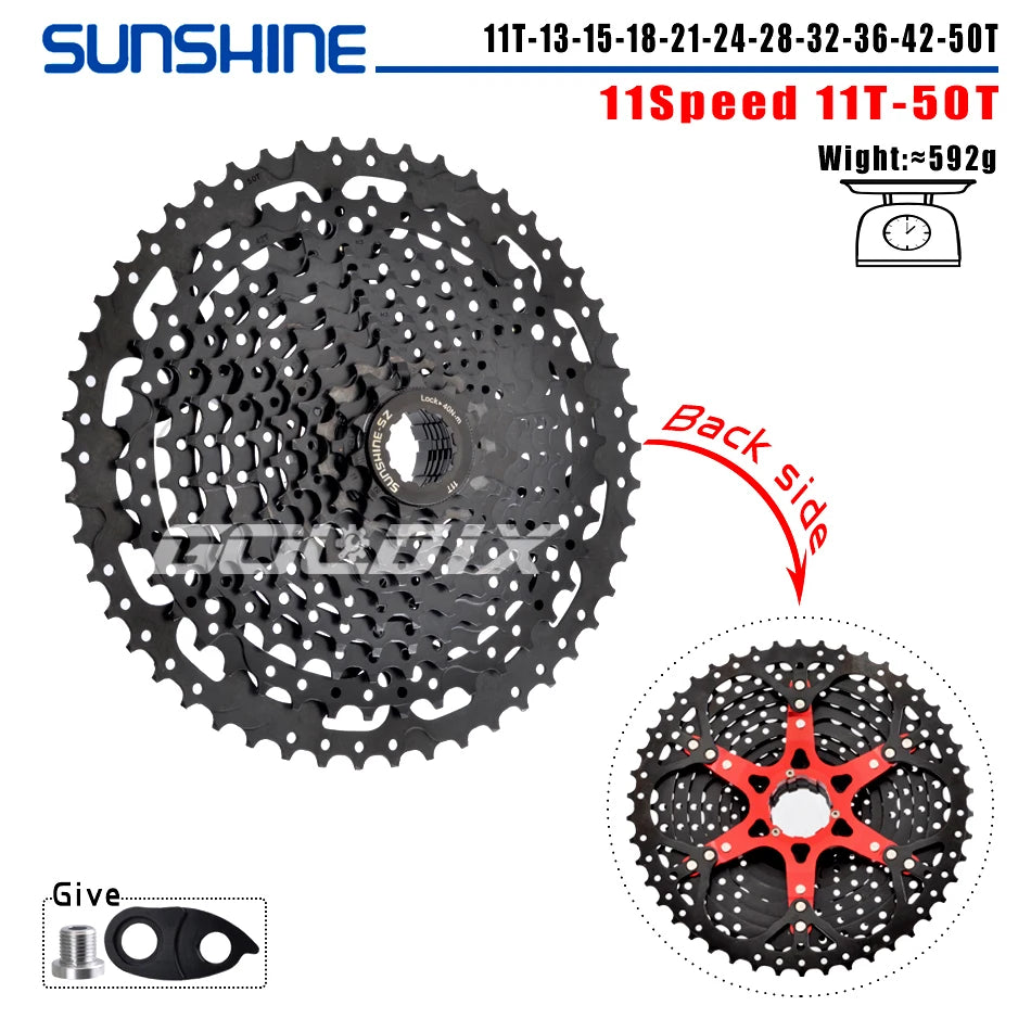 SUNSHINE MTB Cassette 8/9/10/11/12 Speed 40/42/46/50/52T Black K7 Cassette Sprocket for SHIMANO HG Structure